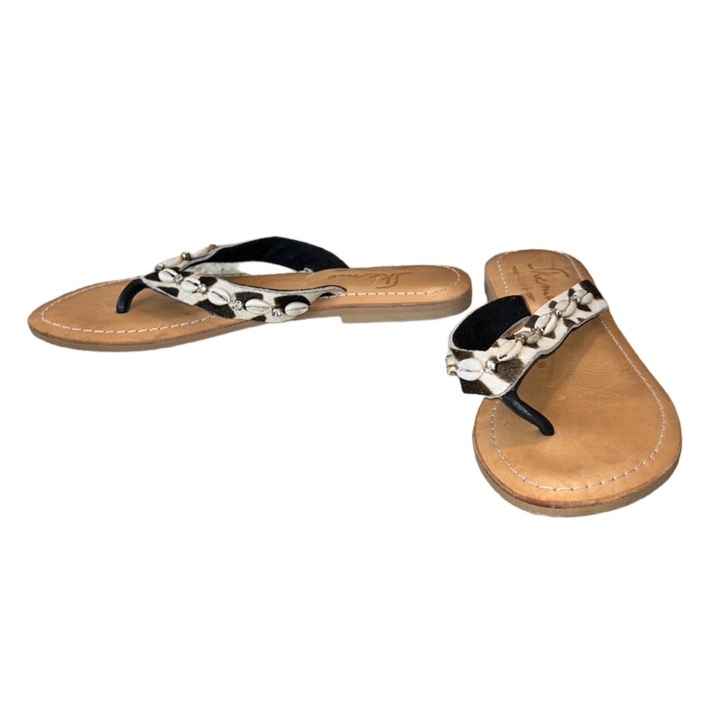 LN Skemo Savannah Leopard Embellished Leather Rhinestone Shell Slide Sandals - 7 - Picture 5 of 15